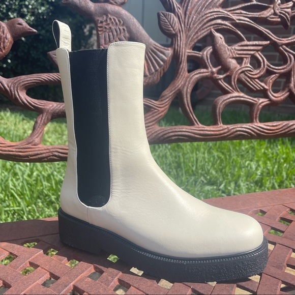 NWT Staud Palamino Elastic Gore Insets Chelsea Boots Ivory Size 8M - Picture 2 of 13
